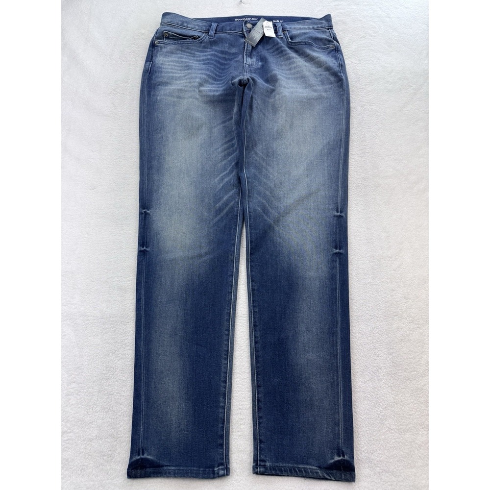 Banana Republic Travel Jeans Men 36x34 Blue Slim Whisker Denim Straight NWT $105